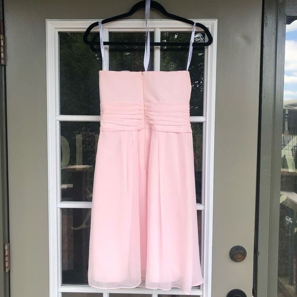 David’s Bridal Pink Blush Strapless Chiffon Party/Bridesmaid Dress with Ruffles - Picture 5 of 9